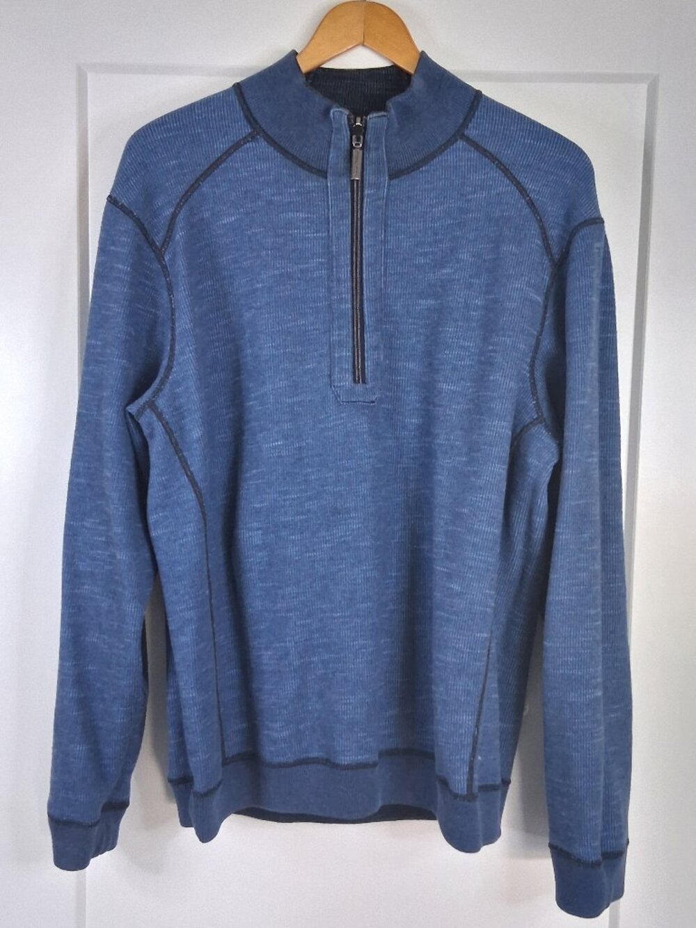 Tommy Bahama Flipsider Reversible 1/2 Zip Pullover Men XL Blue Cotton Tencel